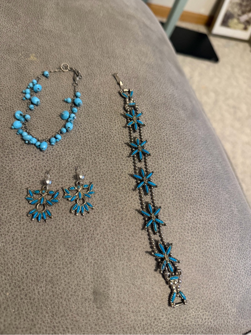 Turquoise Blue Floral Crystal Bracelet and Earring Set